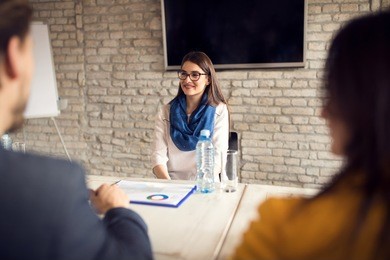 female on job interview in company