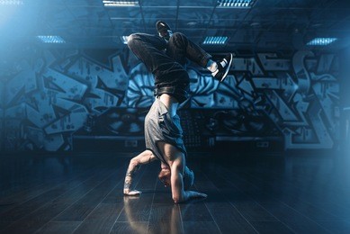 breakdance motions, performer in dance studio