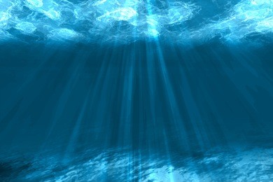 underwater background with sea bottom and sun rays. color vector illustration