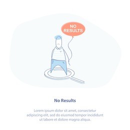 flat line icon concept of no results or 404 error page. cute upset cartoon character with balloon. no results, no answer to questions. magnifying glass, funny character. isolated vector illustration.