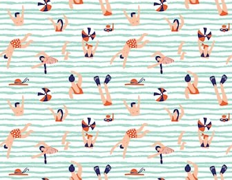 summer seamless pattern. people swimming in the sea. vector illustration with swimmers.