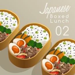 japanese boxed lunch set : vector illustration