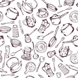 kitchen cooking elements seamless pattern. vector background