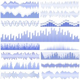 vector set of blue sound waves. audio equalizer. sound & audio waves isolated on white background.