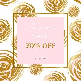 trendy fashion gold frame sale banner. golden roses pattern.  artistic background for wedding, bridal shower,  save the date, banner, brochure, poster, home decor, etc. vector 

