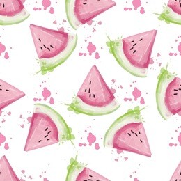 slices of watermelon seamless pattern. watercolor vector illustration.