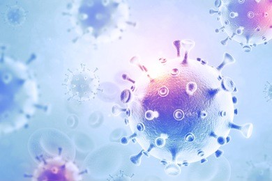 virus cell on scientific background. 3d illustration