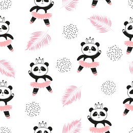 cute panda ballerinas seamless pattern. vector background for kids design. 