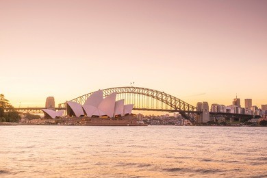 downtown sydney skyline in australia at twilight