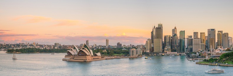 downtown sydney skyline in australia at twilight