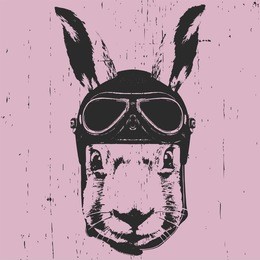 portrait of rabbit  with helmet. vector