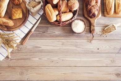 freshly baked bread on wooden table