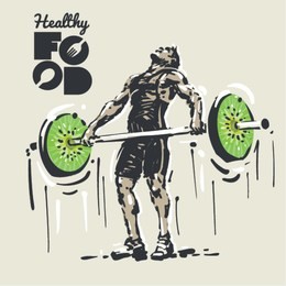 healthy food. weightlifting. sketch style