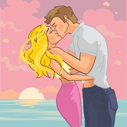 sweet kissing couple vector illustration