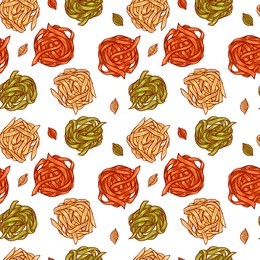 cute seamless pattern made of hand drawn pasta types.