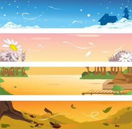 vector illustrations of banners of four different seasons