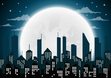 silhouette of the city and night with  full moon at the sky.vector