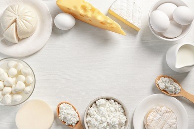 dairy products on table, top view