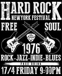 rock poster monochrome hipster vintage label; badge; flayer " hard rock " for poster or t-shirt print with electric guitar; lightning