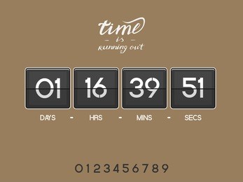 modern electronic countdown timer for the website. square section. days, hours, minutes, seconds. light brown background. vector drawing