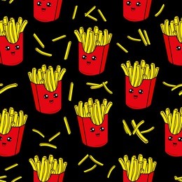 cute kids pattern for girls and boys. colorful french fries on the abstract grunge background create a fun cartoon drawing.the background is made in black colors.urban backdrop for textile and fabric.