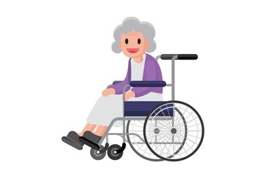 happy disabled senior women in wheelchair. old woman sitting in a wheelchair. vector.