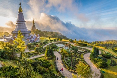 pagoda in the morning garden
