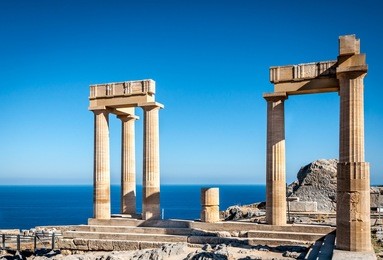 columns of the ancient lindos, rhodes greece