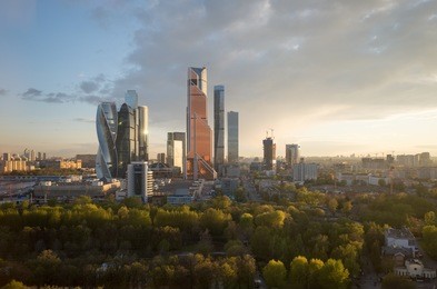 modern cityscape. moscow-city, russia. moscow international business center. at sunset.
