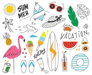set of summer doodle on white background