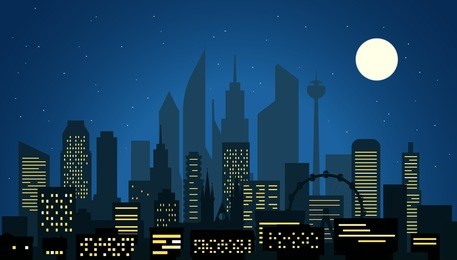 modern cityscape in the night vector illustartion. big city night scene