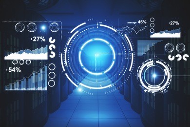 dark interior with digital screen. business concept. 3d rendeirng