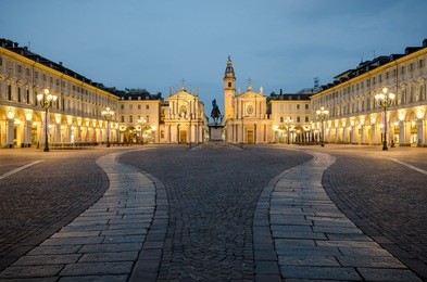 torino piazza san carlo at twilight