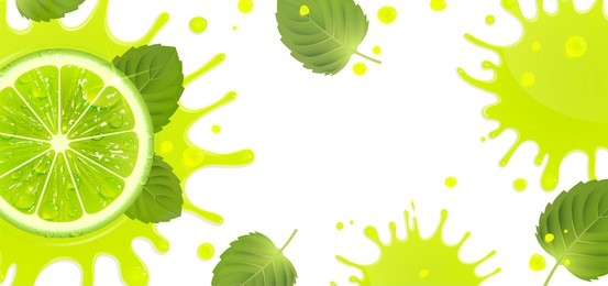 banner with lime and splash of juice and mint leaves