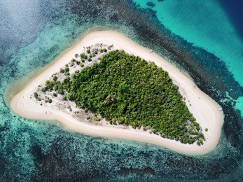 aerial top view of tropical island surrounded by turquoise sea. palawan may 2017