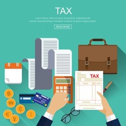 calculation concept. businessman, accountant .government, state taxes., counting profit, income, taxes, statistics, data analytics, planning, report. flat design, vector illustration.