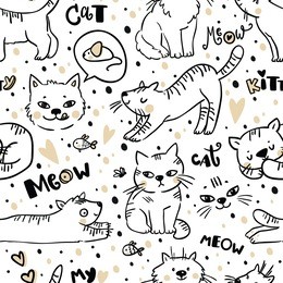 seamless pattern with cute cat. pet animal vector illustration