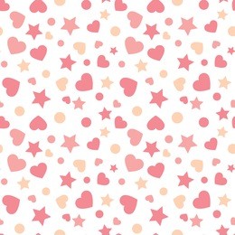 seamless pattern with heart , dot and star. vector repeating texture.