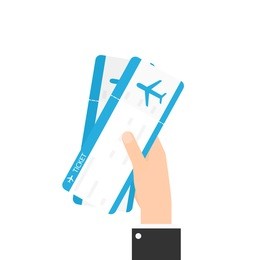 hand holding two air tickets. vector illustration isolated on white background