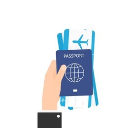 hand holding pass with air tickets. vector illustration isolated on white background