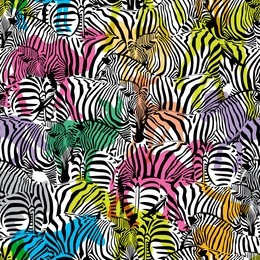 zebra with colorful silhouette wildlife animals, seamless pattern. wild animal design trendy fabric texture, illustration.
