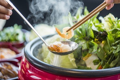 enjoy eating shabu shabu and sukiyaki in hot pot at japanese 
restaurant