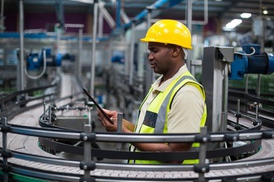 factory worker using a digital tablet near the production line in factory