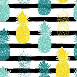 colorful pineapples on black stripes vector repeat seamless pattrern. great for fabric, packaging, wallpaper, invitations.