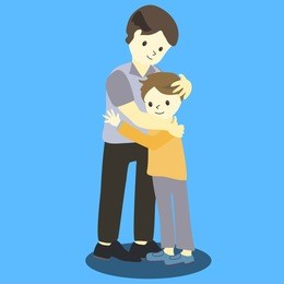 happy family of father and son hugging each other