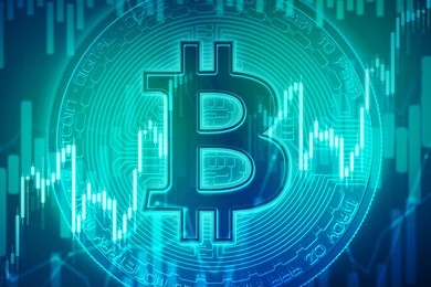 bitcoin success graph with charts climbing up. bitcoin growth concept (new virtual money)
