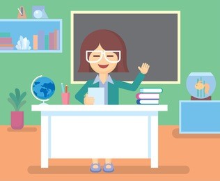 teacher in class room. teacher on lesson. the teacher at blackboard.