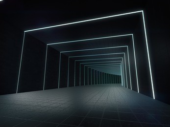 long dark corridor interior with futuristic light.3d rendering
