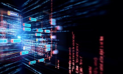 block chain network and programming concept on technology background