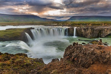 top view of the waterfall godafoss on iceland